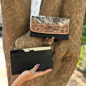 Nouvelle vente chaude cheveux élégants occidentaux sur pochette en cuir usiné femmes conçu sac à main en cuir véritable carte de crédit portefeuille pour les femmes - Product Image 4