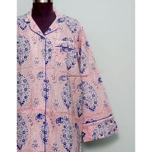 เสื้อคลุมยาวพิมพ์ลายบล็อก ทำมือ ผ้าฝ้าย 100% คอวี แห้งเร็ว แขนยาว ลายดอกไม้ คล้ายกิโมโน พร้อมสายผูกเอว - Product Image 2