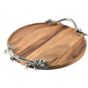 Bandeja Redonda de Madera de Diseño Moderno para Servir, con Asas de Metal Plateado, para Servir Alimentos, Bandeja para Exhibir Postres, Venta al por Mayor - Product Image 1