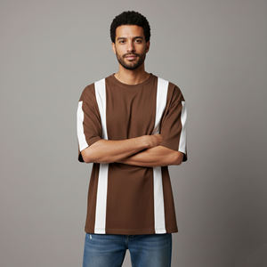 Camiseta de Hombre 100% Algodón, Tejida, Oversize, Bicolor, Color Sólido, Impresión Digital Personalizada, Estilo Casual Urbano, Venta al Por Mayor OEM - Product Image 3