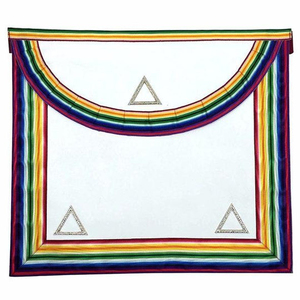 Delantal Masónico Royal Ark Mariner, Tela Blanca con Ribete de Rayas Arcoíris, Tres Emblemas Triangulares, Insignia Ceremonial para Logia - Product Image 1