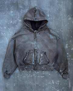 เสื้อฮู้ดซิปโอเวอร์ไซส์สำหรับผู้ชาย ผ้าคอตตอนย้อมสีแบบถัก สีพื้น ดีไซน์กระเป๋า  สไตล์ฤดูใบไม้ร่วง - Product Image 1
