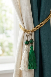 Frange décorative en rayonne verte avec perles pour porte-clés - Product Image 5