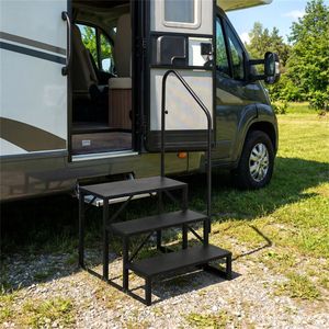 Heavy Duty 3-<b>Step</b> RV <b>Step</b> <b>Stool</b> with Adjustable Handrail 660LBS Capacity Metal Stairs - Product Image 1