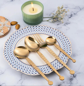 Engraved Vintage Cutlery - Antique Silverware <b>Set</b> Unique Design 4-Piece Artisan Tableware - Product Image 4