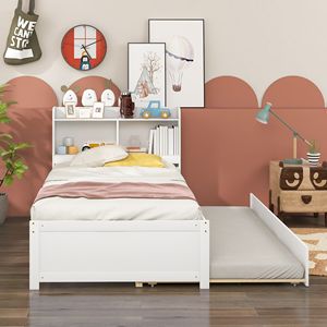 Letto singolo bianco con letto estraibile e libreria, mobile multifunzionale - Product Image 5