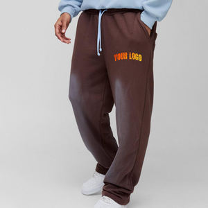 Custom <b>Y2k</b> Acid Wash Screen Print Cotton Streetwear Sweat Pants Men Straight Wide Leg Flared Distressed Vintage Baggy Sweatpants - Product Image 1