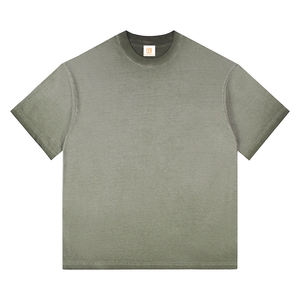 เสื้อยืดทรงบ็อกซี่ผ้าฝ้าย 100% สำหรับผู้ชาย สไตล์ฮิปฮอป ทรงหลวม เย็บตะเข็บกลับด้าน ลายเรียบ ล้างสีแบบแอซิดวอช ผ้าถัก - Product Image 5
