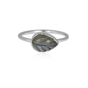 Bague en argent sterling 925 sculptée à la main en forme de feuille de labradorite naturelle, avec pierre précieuse sculptée en forme de poire, pour femme - Product Image 1