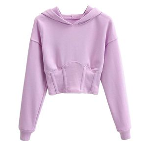 Sudadera Corta con Capucha para Mujer, Manga Larga, Color Sólido, Tejido de Algodón, Ropa de Otoño - Product Image 6