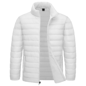 Men's <b>White</b> Hooded Stand Collar Puffer <b>Jacket</b> Zipper Closure <b>Waterproof</b> Windproof Reversible Casual Winter Slim Fit Polyester - Product Image 2