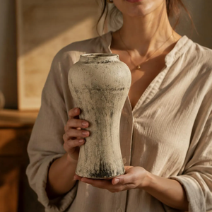 Vase en céramique vintage, poterie rustique, vase à fleurs fait main, style farmhouse bohème, décoration pour fleurs séchées, décoration intérieure - Product Image 3