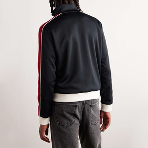 Men's <b>Black</b> Track <b>Jacket</b> With Red White Stripes Full Zip Stand Collar Sporty Style Autumn Wear Regular Fit Polyester Knitted - Product Image 6