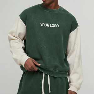 Men's Green Oversized O-Neck Sweatshirt Regular Regular Breathable Eco-Friendly <b>Fleece</b> <b>Zipper</b> Casual Winter Washed Design Front - Product Image 1