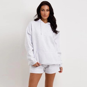 Women's <b>2</b> <b>Piece</b> Long Hoodie & Shorts <b>Set</b> Regular Fit Solid Color Fleece Casual Wear Winter Breathable Sweating Daily Outfit - Product Image 3