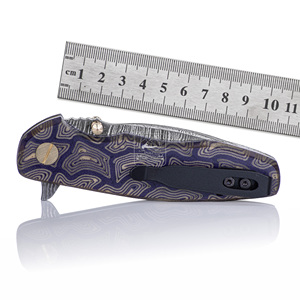 Cuchillo Plegable Personalizado de Acero de Damasco con Hoja de Punta Caída y Perilla de Pulgar, Cuchillo de Bolsillo de 18.5cm para Camping al Aire Libre, con Empuñadura de Micarta Antihuellas - Product Image 5