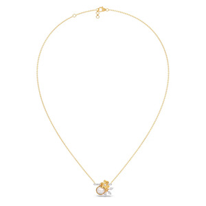 Collier en diamant blanc floral avec pétales dorés et design élégant en forme de feuille - Product Image 3