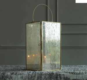 Set of 3 Antique <b>Mirror</b> Glass Candle Lanterns Brass Metal Lantern Candle Holder Set with Handle for Home Decor - Product Image 5