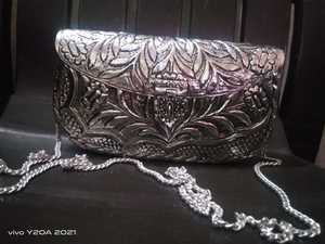 Metal Envelope Clutch With Diamond Lattice Pattern Chain Strap Flap Closure Stylish Evening Party <b>Bag</b> - Product Image 2
