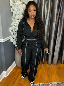 ชุดเซ็ทลำลองสไตล์สปอร์ต ไซส์พลัส 2 ชิ้น เสื้อแจ็คเก็ตครอปแขนยาวแบบซิป กางเกงรัดรูป สไตล์ญี่ปุ่นสุดฮิต - Product Image 4