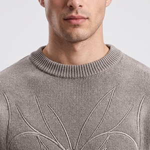 Suéter de Punto Gráfico Color Gris Topo para Hombre, Diseño Minimalista con Líneas Artísticas Bordadas, Manga Larga, Estilo Casual Urbano - Product Image 5