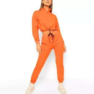 Conjunto Deportivo Casual para Mujer, Manga Larga, Cierre de Media Cremallera, Color Sólido, Pantalones Holgados con Cordón y Bolsillos Laterales, Ropa de Otoño - Product Image 6