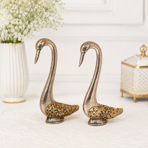 Handmade Silver Plated Swan Pair Showpiece Traditional Indian Handicraft Decorative Tabletop Loving <b>Birds</b> Living Room <b>Decor</b> - Product Image 5