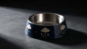 Gamelle OEM en acier inoxydable émaillé bleu marine pour chien et chat, avec base antidérapante, motif nuage de pluie, pour nourriture et eau, vente en gros - Product Image 5