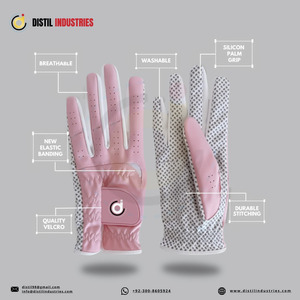 Gant de golf rose pour gaucher, unisexe, en cuir Cabretta, antidérapant, fermeture auto-agrippante, sangle de poignet réglable, DISTIL INDUSTRIES - Product Image 5