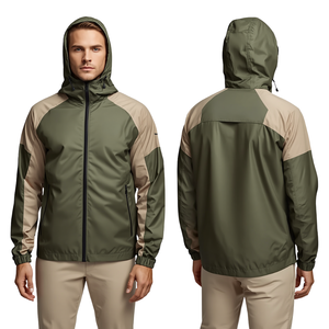 Top Quality Men's Olive Green Hooded Windbreaker Jacket Lightweight Nylon Outdoor Casual Fashion Outerwear - Product Image 1
