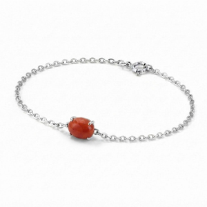 Bracelet à maillons classique en argent sterling plaqué rhodium Rhaya Jewels, serti de corail ovale, pour enfants et unisexe - Product Image 3