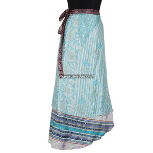 Indian Vintage 2 Layer Magic Hippie Sari Silk <b>Wrap</b> <b>Skirts</b> for Beach Wear 2 Layer Reversible Magic Silk Saris <b>Wrap</b> Long <b>Skirt</b> - Product Image 2