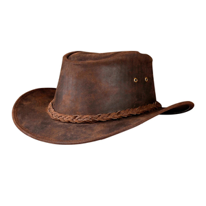 <b>Western</b> Style Distressed Leather Cowboy <b>Hat</b> Custom Brand Unisex Outdoor Hiking Cattleman <b>Hat</b> Wholesale B2B Sportswear Headwear - Product Image 1