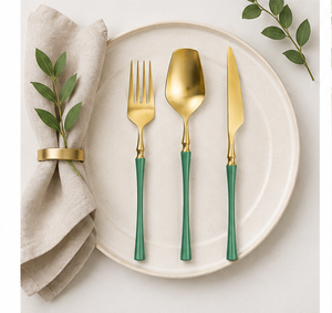 Juego de Cubiertos de Lujo en Verde Esmeralda y Dorado, Cubertería de Acero Inoxidable para Bodas y Cenas Elegantes, Juego de Cuchara, Tenedor y Cuchillo al Precio Más Bajo - Product Image 5