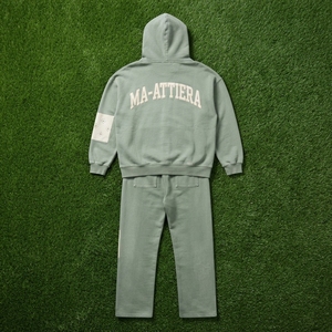 Custom Sage Green <b>Oversized</b> Zip Up Hoodie and Wide Leg <b>Sweatpants</b> Two Piece Tracksuit Set - Product Image 6