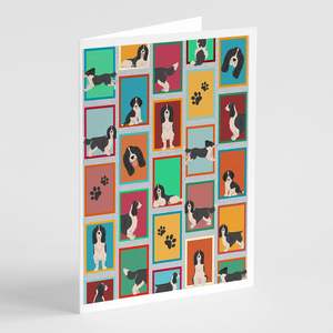 Whimsical A7 Size 5x7 Blank Note Cards Pack 8 in Black <b>White</b> English Springer Spaniel-Greeting Cards with <b>Envelopes</b> - Product Image 1