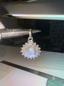925 Sterling Silver Vintage Bohemian Water <b>Drop</b> <b>Rainbow</b> Moonstone Pendant Solitaire Bezel Setting Unisex Everyday Wear Gigli - Product Image 4