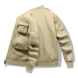 Chaqueta Bomber Beige con Capucha en Oferta, Chaqueta Casual Cortavientos con Cremallera, Chaqueta Gruesa de Lona, Ropa de Abrigo de Color Sólido, Chaquetas de Corte Regular - Product Image 4