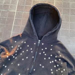 Sweat à capuche oversize pour homme avec strass, en molleton de coton délavé style vintage, idéal pour l'hiver, coupe classique, avec poches, écologique - Product Image 5