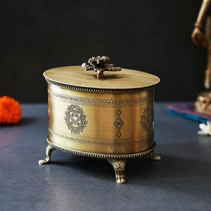 Brass <b>Round</b> Ornamental Box Candy Tray Nuts Storage Platter for Dining Room Stainless Steel Metal <b>Table</b> Home Decor Contemporary - Product Image 5