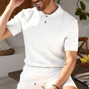 Chemise de golf pour homme à manches courtes, coupe ajustée, tricotée, à séchage rapide, avec logo personnalisé et imprimé estival, à demi-boutonnage - Product Image 5