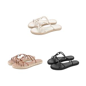 Sandalias Planas de Cuero con Tiras para Mujer, Diseño OEM ODM, Suela Transpirable de Goma y Yute Trenzado, Punta Abierta, Calzado de Primavera/Verano, Hecho en BD - Product Image 1
