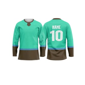เสื้อฮอกกี้น้ำแข็งสีเขียวมิ้นท์แบบกำหนดเองสำหรับผู้ชาย คอวี แขนยาว ผ้าโพลีเอสเตอร์พิมพ์ลายแบบระเหิด ชุดทีมผู้ใหญ่ ระบายอากาศได้ดี แขนยาวเต็มตัว - Product Image 1