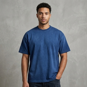 Camiseta de manga corta para hombre, ecológica, de algodón peinado, con logo personalizado disponible, en stock, camiseta con efecto lavado ácido. - Product Image 3