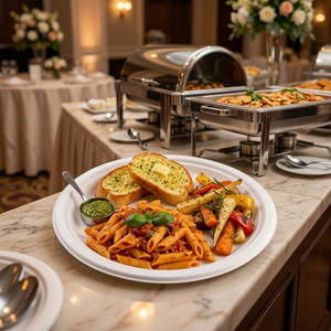 Assiettes classiques biodégradables en bagasse de 12 pouces |   Assiettes jetables écologiques en pulpe de canne à sucre pour fêtes, traiteur et usage quotidien - Product Image 4