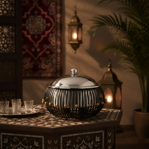 หม้ออุ่นอาหารบุฟเฟ่ต์สแตนเลสหรูหราพร้อมตะกร้าโลหะตกแต่งและฝาปิด สำหรับโต๊ะอาหาร - Product Image 4