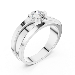 Bague solitaire pour homme en or jaune avec diamant de laboratoire – Bague de fiançailles moderne à large bande pour marié, bijoux en diamant - Product Image 4