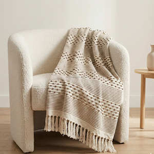 Slub Cotton Decorative Throw with Textured Woven Surface and Fringe 125x150 cm for Farmhouse Sofa and Bedroom Styling - Product Image 1