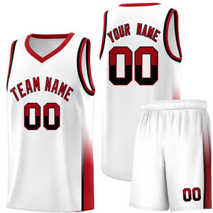 Custom Basketball Jersey Set White <b>Red</b> Sublimated V-Neck Sleeveless With Team Name Number 00 For Adults All Seasons - Product Image 1