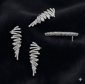 White Gold Feather <b>Ear</b> Climber <b>Earrings</b> with Lab Grown Diamonds | Designer <b>Ear</b> <b>Cuff</b> Jewelry | OEM ODM Manufacturer - Product Image 4